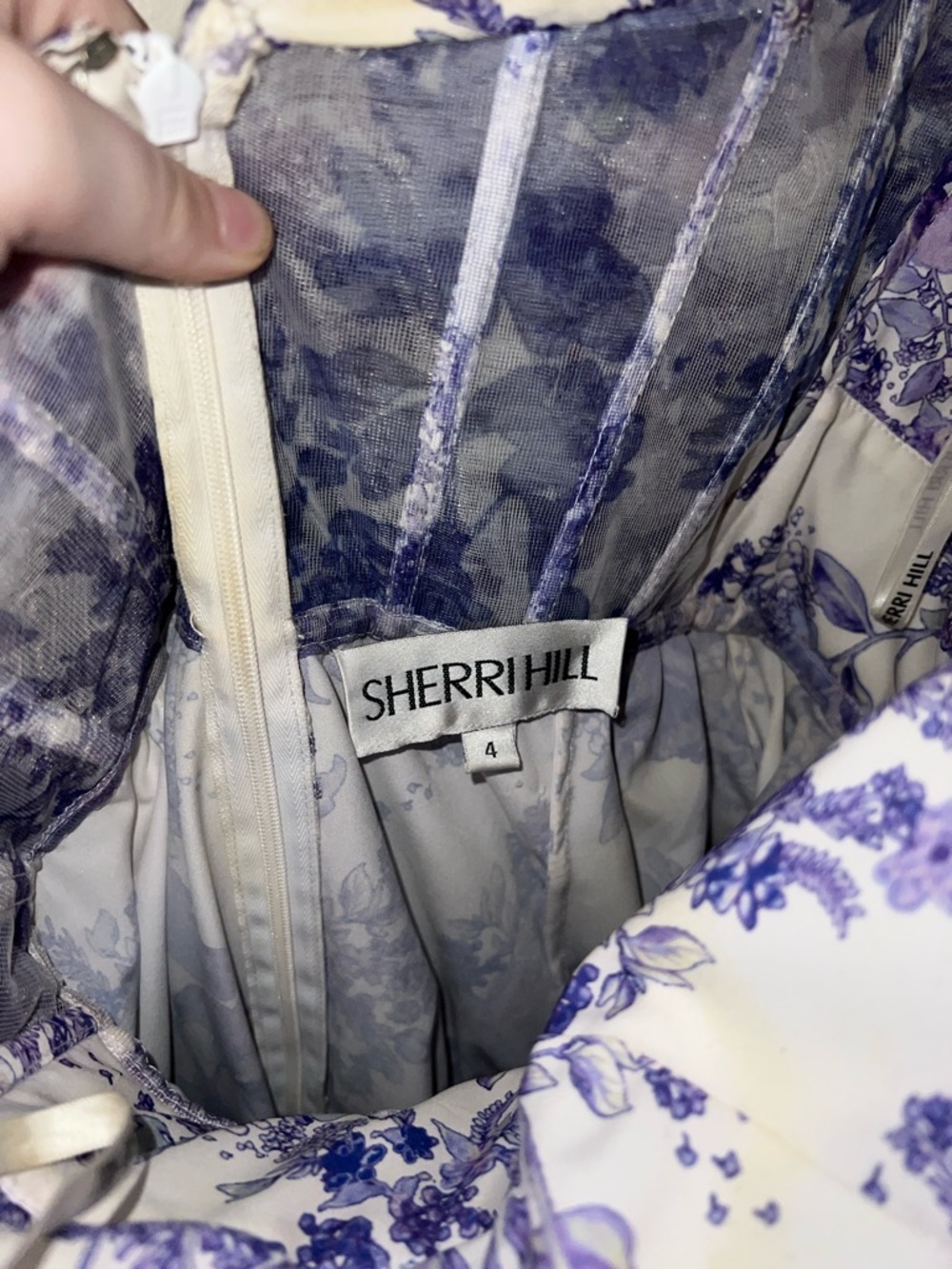 Sherri Hill No. 55980 Ivory-Purple Size 4 - read description - Picture 4 of 7